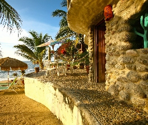 Tropik, Plaża, Dom, Taras