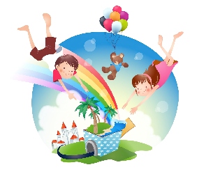 Balony, Miś, Dzieci, Tęcza