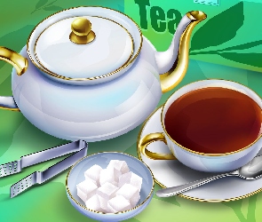 Herbaty, Cukru, Kostki, Dzbanek, Filiżanka