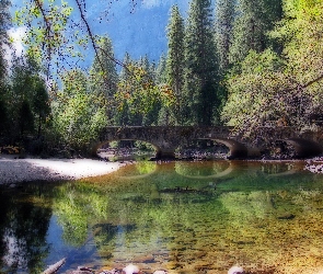 Stan Kalifornia, Most, Rzeka Merced, Park Narodowy Yosemite, Stany Zjednoczone