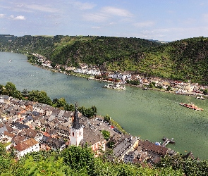 Panorama, Rzeka, Rhineland Palatinate, Niemcy, Miasta