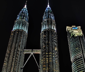 Petronas Towers, Malezja, Kuala Lumpur, Nocą