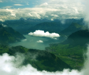 Jezioro, Góry, Chmury