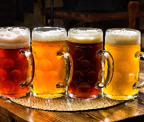 Piwo, Kufle, Stół, Taca