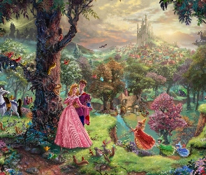 Las, Wróżki, Disney, Thomas Kinkade, Śpiąca Królewna, Sleeping Beauty