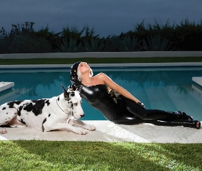 Lady, Basen, Pies, Dog, Gaga