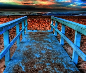 Mostek, Niebieski, Morze, Plaża