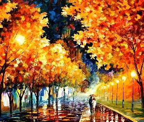 Leonid Afremov, Park, Jesień, Spacer