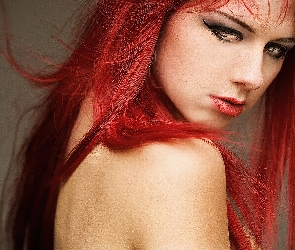 Kobieta, Włosy, Czerwone, Makijaż