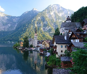 Góry, Austria, Hallstatt, Zabudowanie, Jezioro