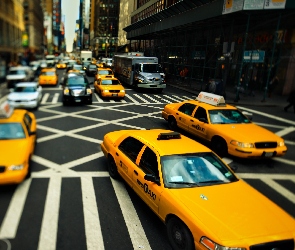 Budynki, Ulica, Nowy Jork, Taxi