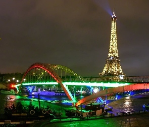 Paryż, Noc, Wieża, Eiffel