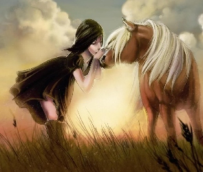 Dziewczyna, Pocałunek, Koń