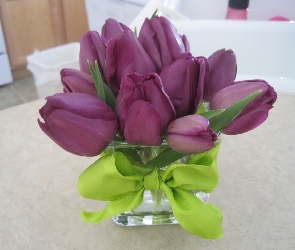 Flakon, Wstążka, Fioletowe, Tulipany