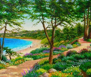 Morze, Plaża, Droga