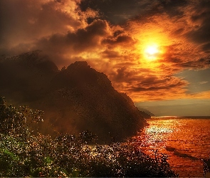 Zachód Słońca, Morze, Góry