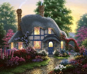 Thomas Kinkade, Ogród, Dom, Droga