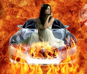 Dziewczyna, Ogień, Samochód