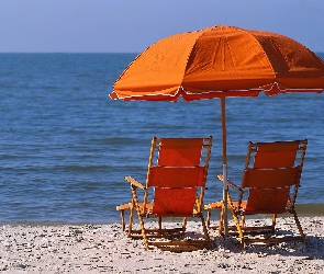 Plaża, Wakacje, Parasol, Leżaki