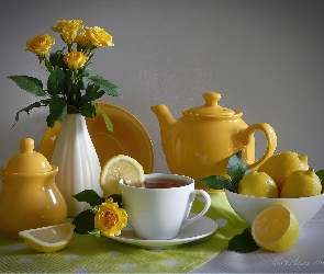 Cytryny, Czajnik, Kompozycja, Filiżanka