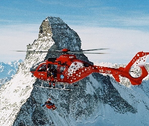 Ośnieżone, Zima, Helikopter, Szczyty, Góry