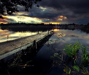 Zmierzch, Pomost, Jezioro, Rośliny