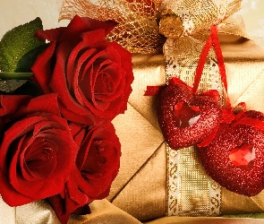 Serca, Prezent, Czerwone, Róże