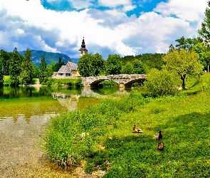 Bohinj, Kaczuszki, Kościółek, Most, Jezioro