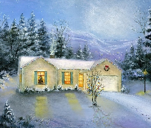 Dom, Obraz, Boże, Narodzenie, Zima