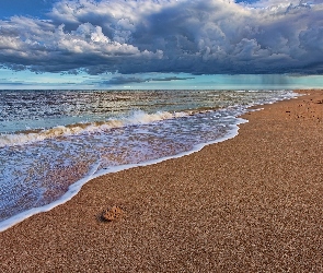 Plaża, Chmury, Fale, Piasek, Morze