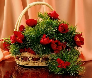 Koszyk, Kwiatki, Czerwone