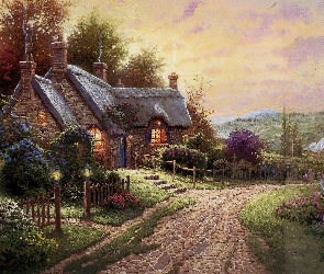 Obraz, Ogródek, Wiejski, Domek