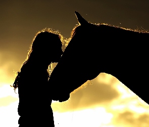 Koń, Kobieta, Zachód, Słońca