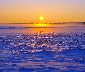 Zachód, Słońca, Śnieg