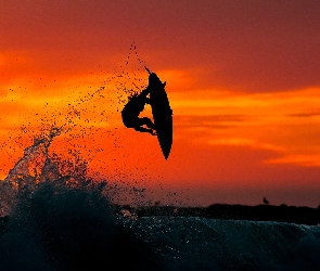 Zachód, Surfing, Morze, Mężczyzna, Słońca