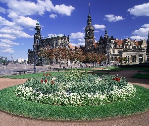 Niemcy, Budynki, Klomb, Plac Teatralny, Drezno