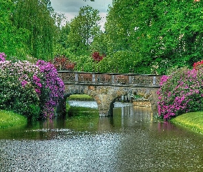 Niemcy, Burgsteinfurt, Rzeczka, Ogród, Mostek, Zamek