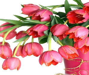 Różowych, Wazon, Różowy, Tulipanów, Bukiet