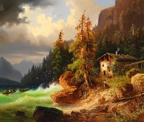 Dom, Las, Jezioro, Góry