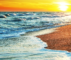 Morze, Zachód Słońca, Plaża
