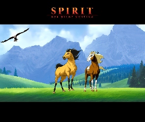 Mustang z Dzikiej Doliny, Konie, góry, trawa, Spirit Stallion of the Cimarron
