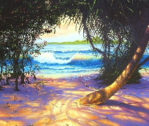 Reprodukcje Obrazów, Drzewa, Morze, Plaża