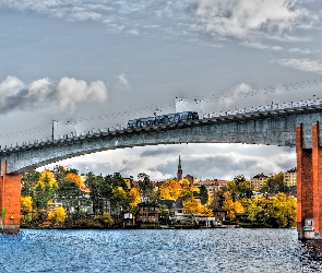 Rzeka, Jesień, Panorama, Miasta, Most