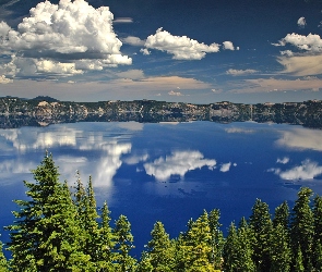 Oregon, Chmury, Drzewa, Jezioro
