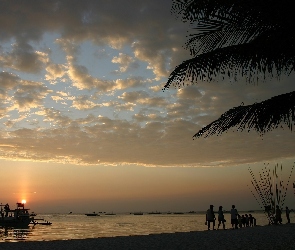 Zachód Słońca, Ludzie, Morze, Plaża