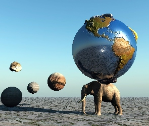 Słoń, 3D, Ziemia, Planety, Niebo