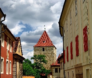 Chmury, Akacja, Zabytki, Praga, Domy, Ulica