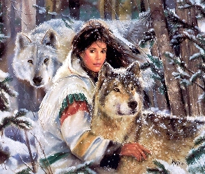Indianka, Zima, Wilki, Dwa, Dziewczyna
