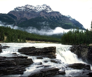 Kanada, Góry, Drzewa, Wodospad