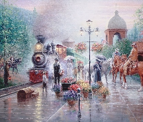 Lokomotywa, Pociąg, Obraz, Peron